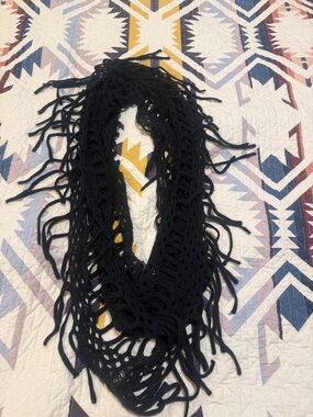 Black Fringe Knit Infinity Scarf